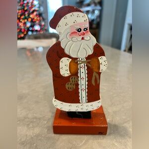 Vintage Christmas Santa Claus Wood Folk Art Hand Painted Signed MV